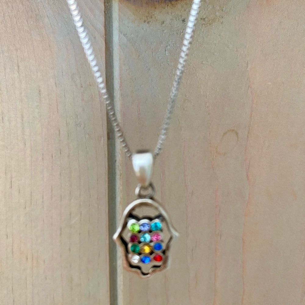 SILVER WITH MULTI-COLTED GEM HAMSA NECKLACE